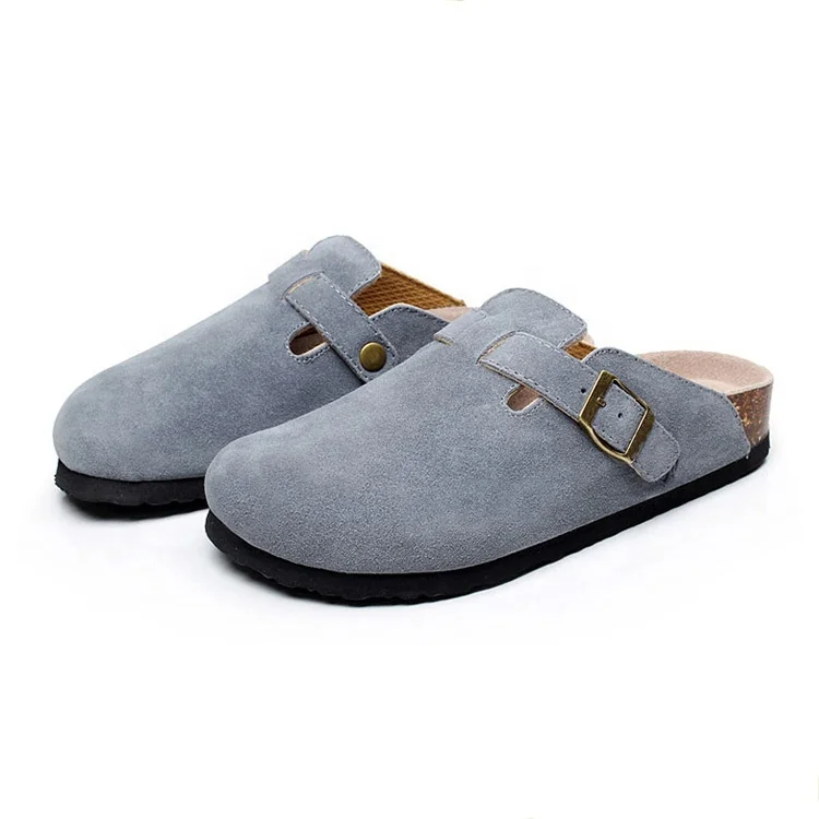 Женские Замшевые сабо, домашние и уличные сандалии с пробковой подошвой, стелька из натуральной кожи, клоги