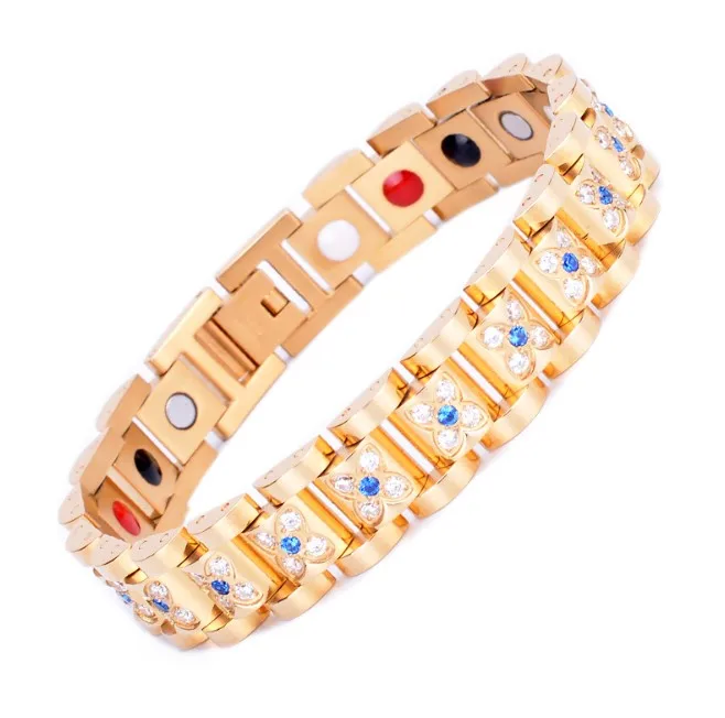 Rhinestone Jewelry Stainless Steel Health Magnet Ion Positive Energy Germanium Bracelet On Sale