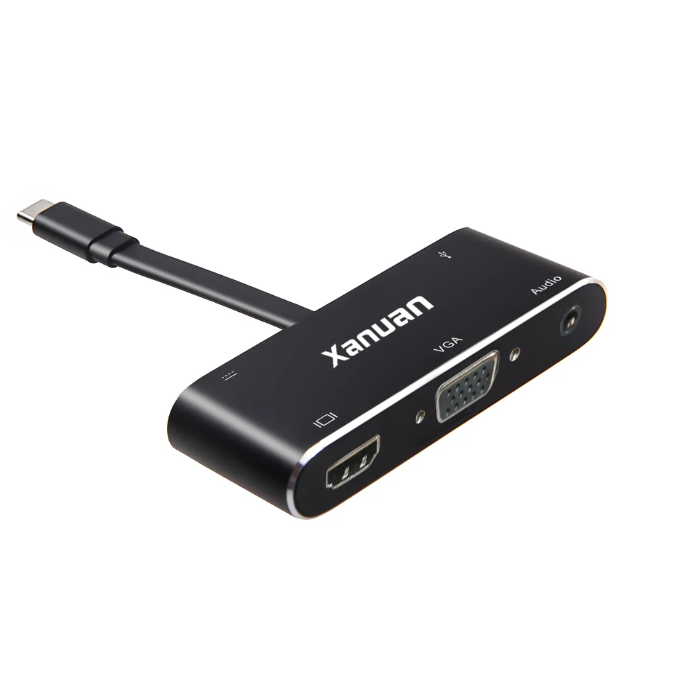 XANUAN USB C Type C to HDMI VGA USB3.0 Adapter Cable 4K 1080P for MacBook Pro 2018 ChromeBook Dell XPS