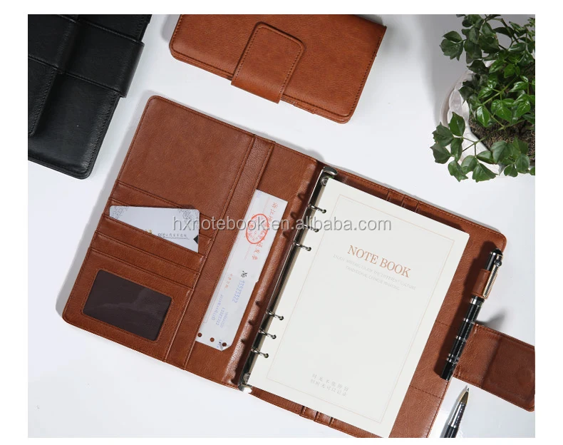 
six loose leaf custom made businesskraft notebook Gold foil logo journal manufacturer 