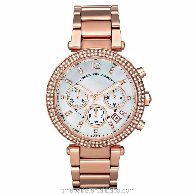 2017 OEM All 22K Gold Chronograph Diamond Bezel Gifts Luxury For Women Wrist Watch