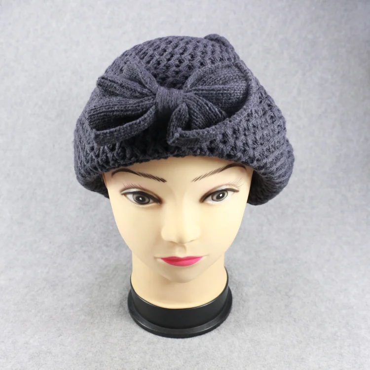 HZM-16285 Low Price Customized Logo soft Korean stylish flower beret cap with bowknot