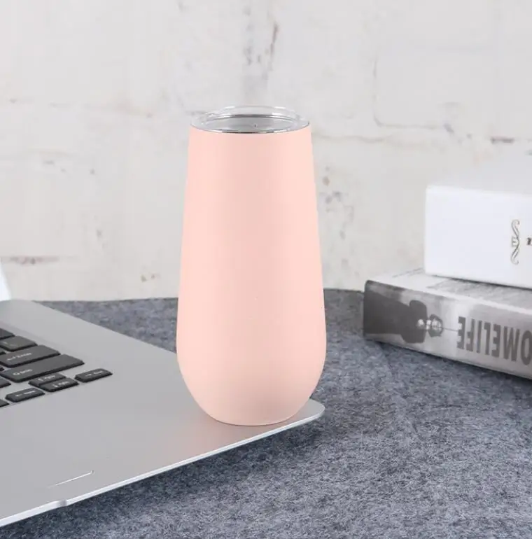 Stainless steel Custom 6 oz (ounce) Champagne Tumbler Cup Flute Mug,  Stainless Steel Stemless Wine Glass Tumbler
