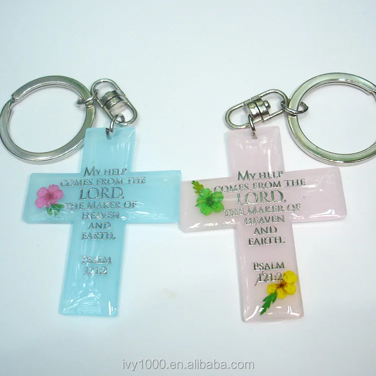 Christian Cross Bible Scripture Keychain Acrylic Multiple Color Key Ring