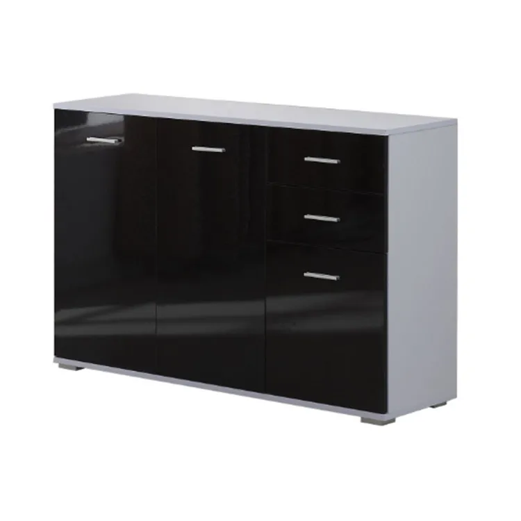 Luli Modern High Gloss Side Cabinet Table Sideboard Chest of Drawer Bedroom Living Room Storage Furniture in Black