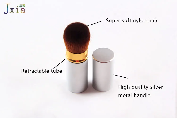 2018 Jiexia High Quality Silver Metal Cosmetic Retractable Kabuki Brush for  Foundation Powder Makeup