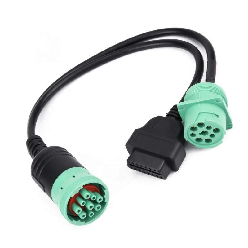OBD J1939 Connector Male to J1939 Female & 16 Pin OBD2 Interface OBDII Y Splitter Cable for Truck GPS Tracking