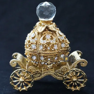 Metal Royal Cinderella Pumpkin Horse carriage Jewelry Case Wedding Decoration Girls Gift Ring Ornament Container