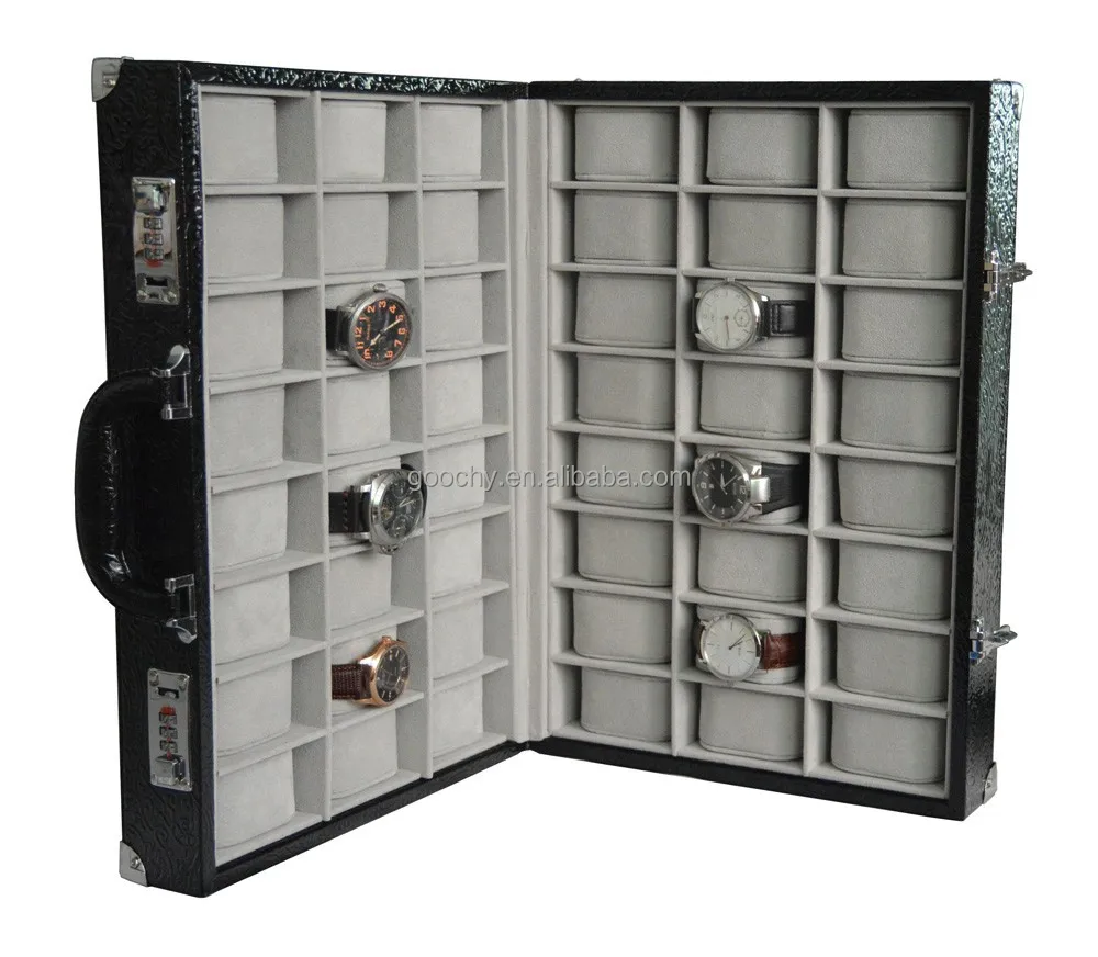 Leather Watch Box for 48 watches business travel carrying case with code lock GC02-ST-48B26