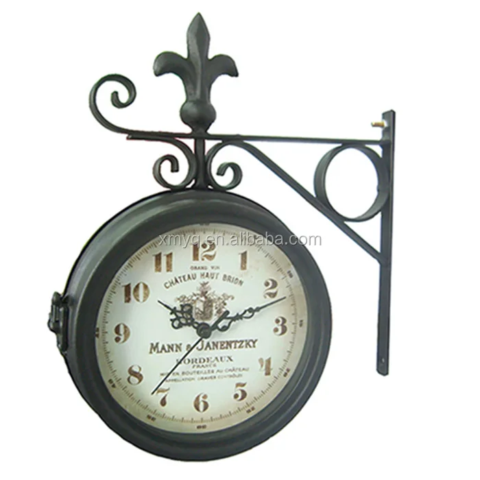 Cheap Wholesale Antique Double Sided Clocks Lighted Beautiful Iron Wall Clock