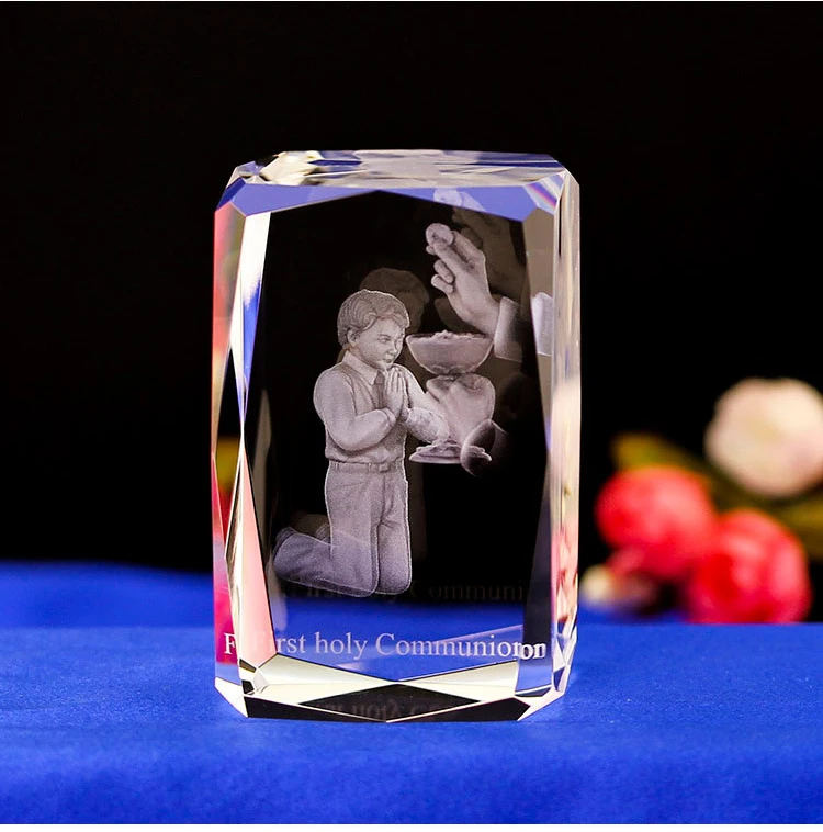 First Communion Gifts for Girls boy Catholic Home Decor k9 crystal craft christian gift souvenir religious 3d laser crystal Cube