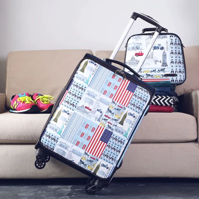 
Wholesale trolley suitcase set makeup bag PU luggage set 