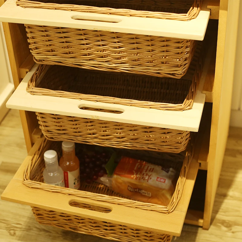 Hand Weave Rectangular Willow Wicker Storage Drawer Basket