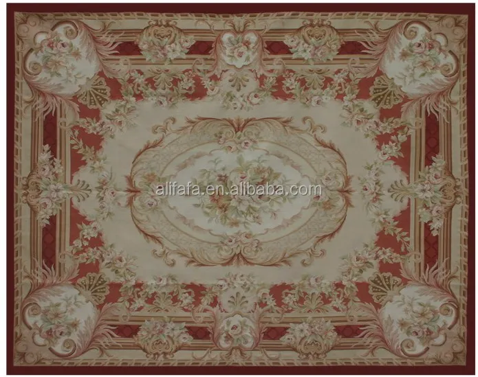 Aubusson china carpet, French style flat weave wool carpet in green color