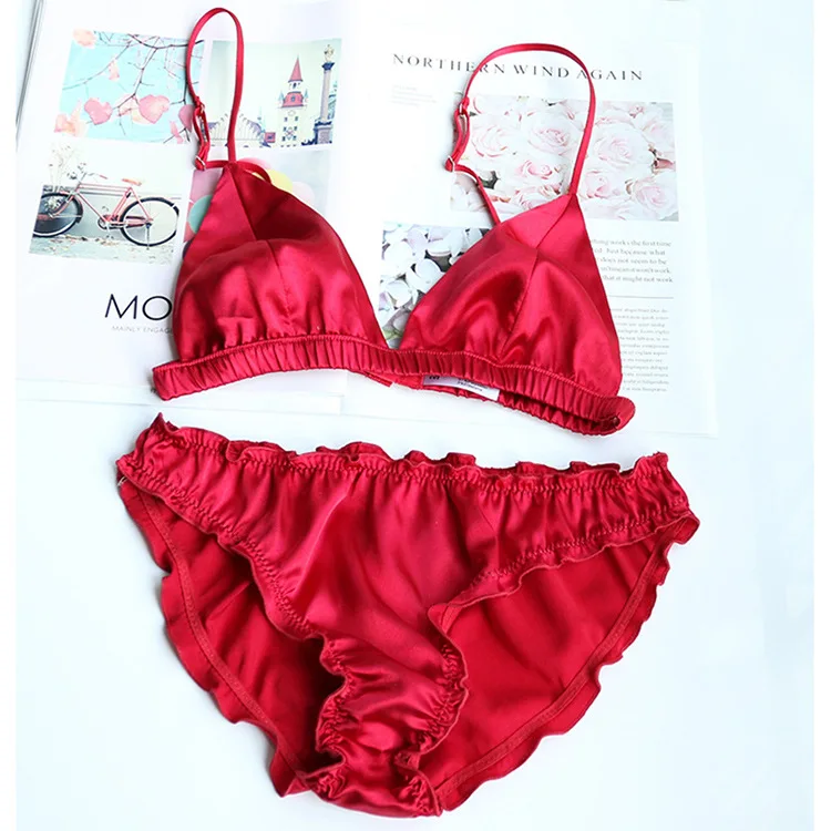 Women Sexy Adjustable Strappy Ultra Soft Satin Comfy Charming Bra Set