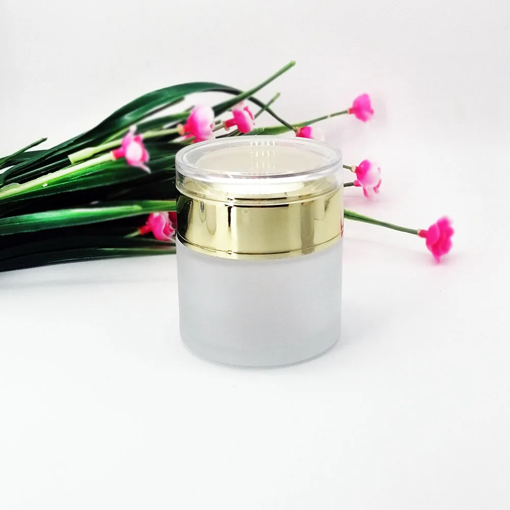 50g glass frosting cream empty bottle with acrylic gold lid Cosmetic glass jar Skin care packaging container