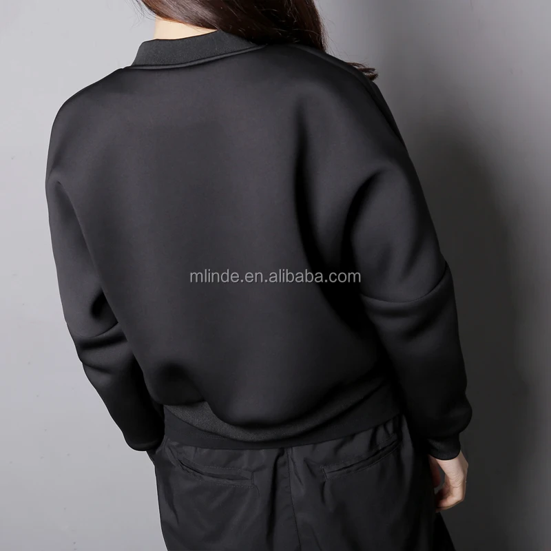 Causal Korean Fashion New Womens Ladies Black Jacket Baseball Uniform Bat Sleeve Coat Cotton Short Style Bomber Jacket for Women