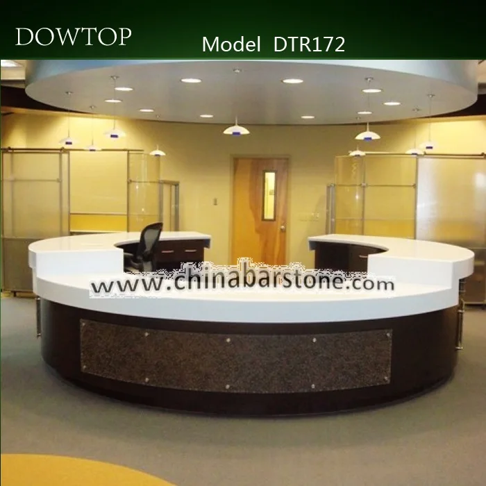 Modern gloss white circle round circular small reception counter design clinic office front desk