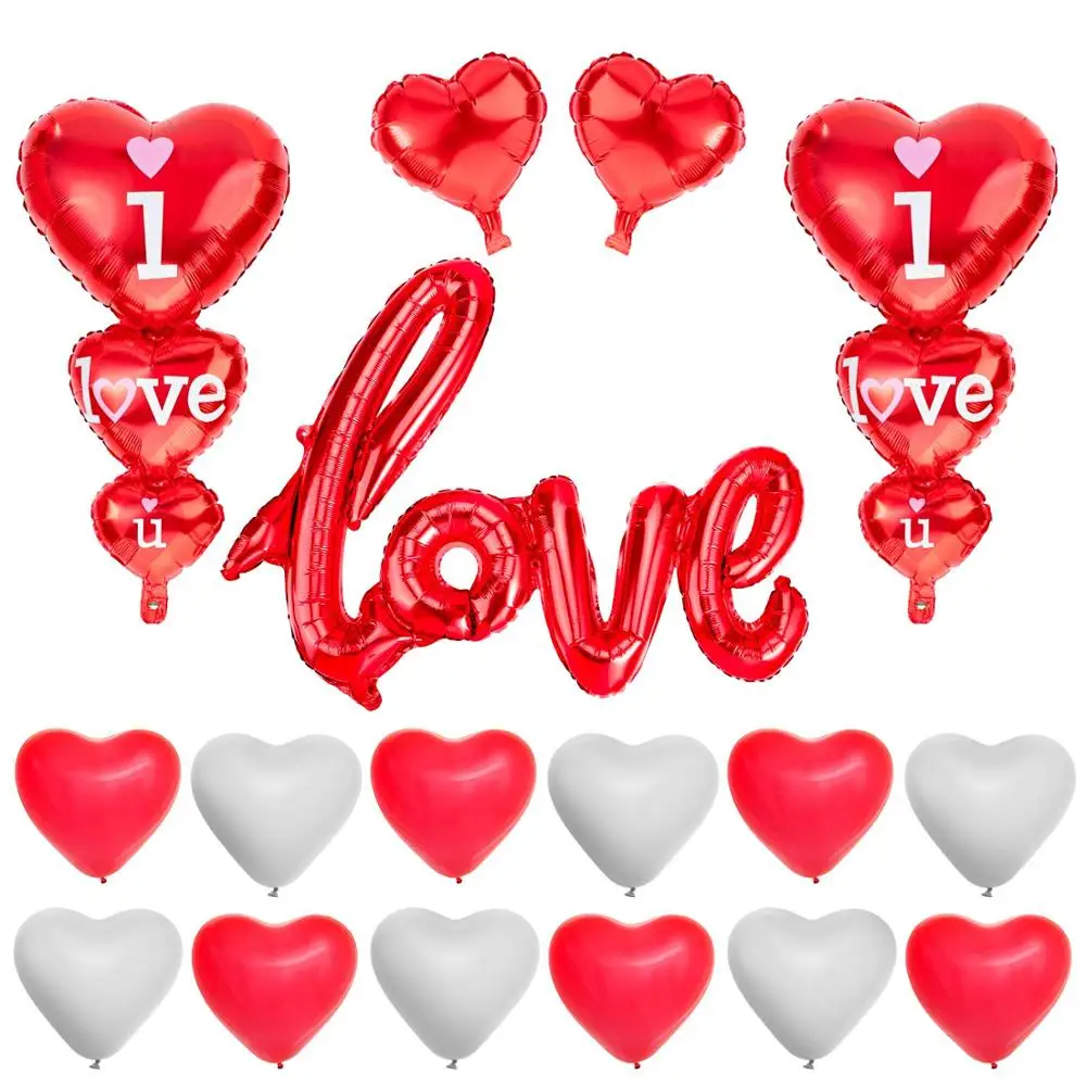 Heart Balloon Set for Valentines Day LOVE Latter Balloon I Love U Balloon for Wedding Birthday Valentine Party Decorations