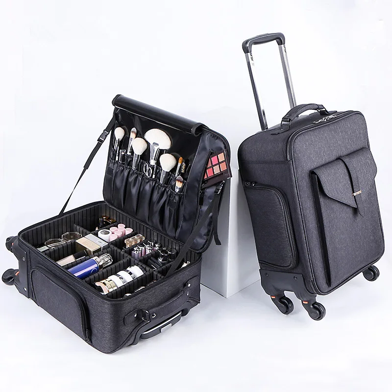 Rolling Makeup Case Trolley 2 in 1 Travel Cosmetic Train Cases on Wheels 4 spinners