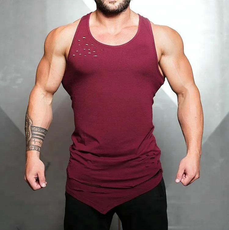 Custom blank distressed gym tank top mens gym singlet stringer vest