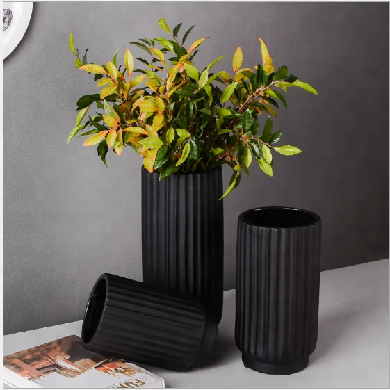 Modern minimalist ceramic vase black wide mouth flowers flower water culture flower Nordic style home decoration jewelry