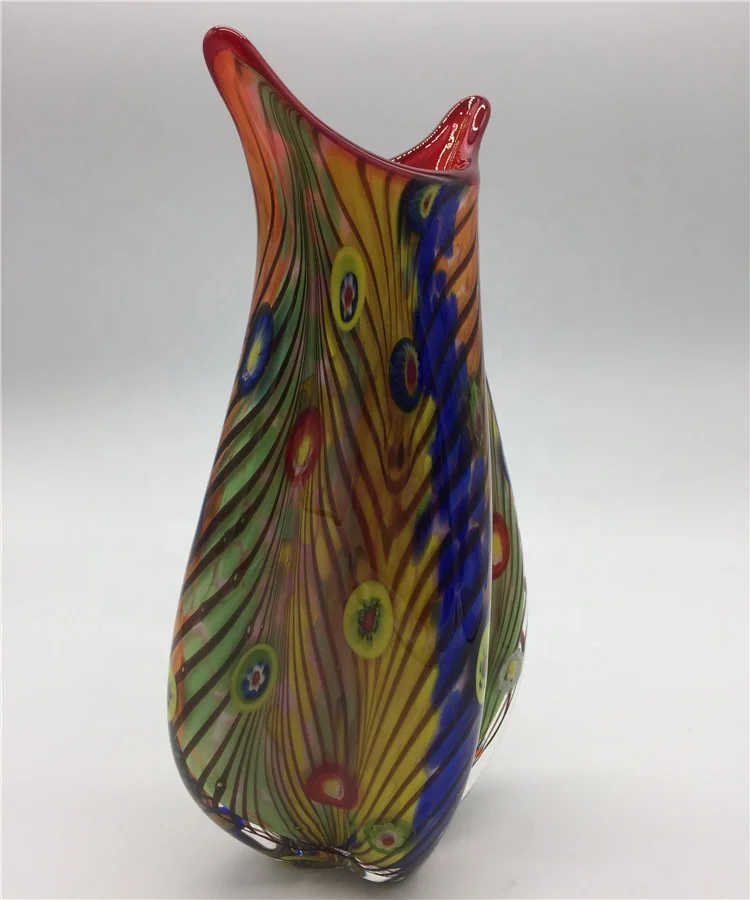 Exquisite Hand Blown Glass Murano Art Style Vase Multicolor