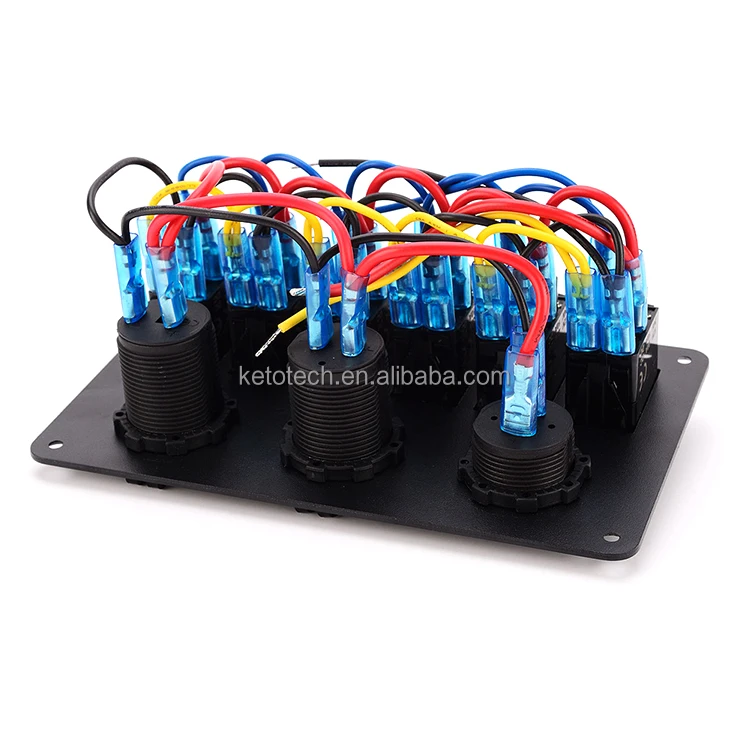 Aluminium board 6 way marine switch panel with voltmeter and USB charger