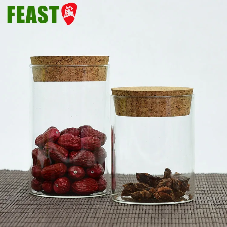 Borosilicate glass jar 1000ml cork lid wide with sphere corked lid glass jar storage