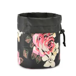 Lokass Soft Lazy Travel  Round Drawstring Makeup Pouch Round Cosmetic Bag For Women Girls