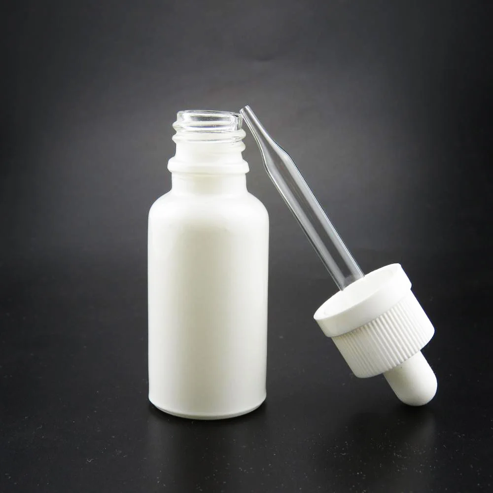 Frosted Essential Oil Bottle pipette 30ml White Glass Dropper Bottle with glass lid