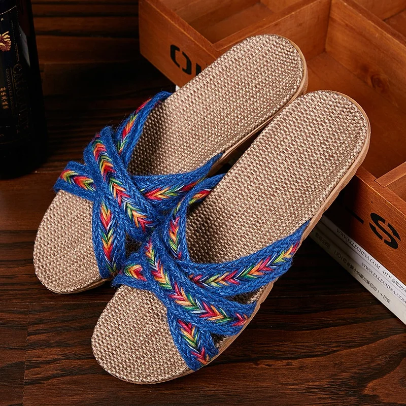 summer  woman ladies girls man straw linen fashion beach slipper sandals