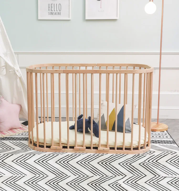 Beech Wood Round Shape New Born Baby Crib Co Sleeper Baby Bed
