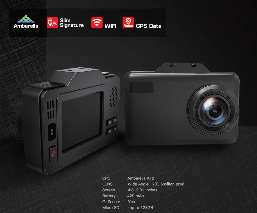 
2.3inch Super HD 1296p Car Camera Video Recorder with gold signature Radar detector 