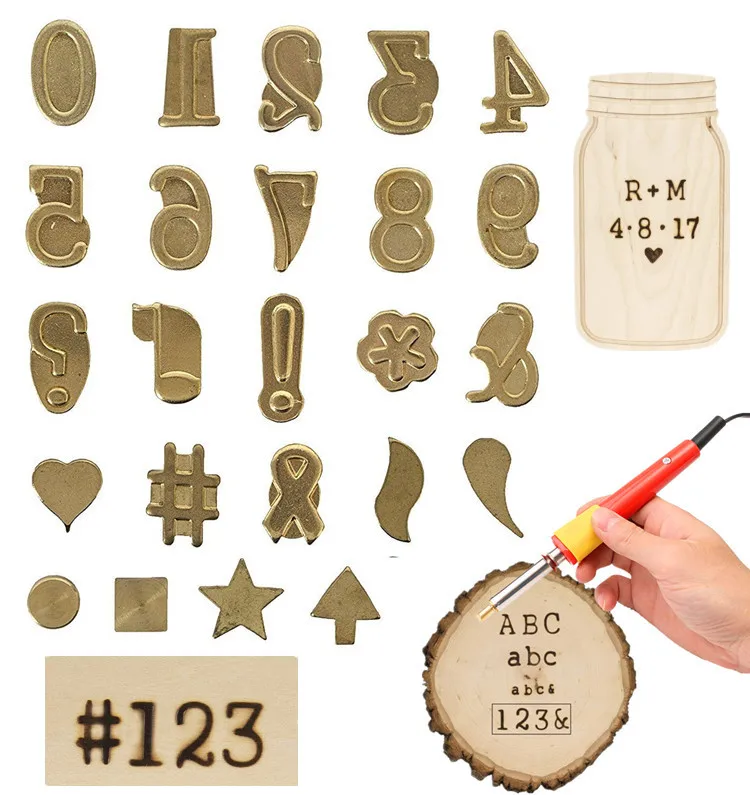 Wood Burning Kit Set Alphabet Numbers Symbols Pyrography Stamps Personalization