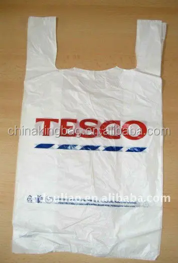 HDPE white and blue color tshirt bag carrier plastic bag