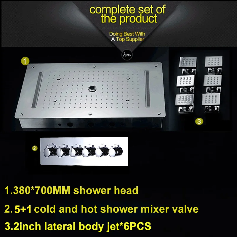 Bathroom Multi-Function Big Rain Shower Faucets head Set Cold and Hot Diverter Mixer Valve With Massage Body Jets