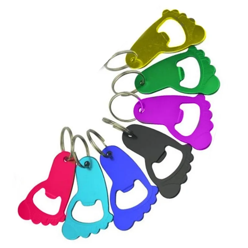 HXY best sale foot shape aluminum keychain bottle opener wedding souvenir key ring bottle opener for promotional gift