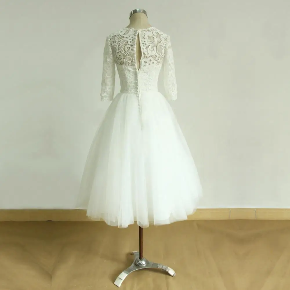Cheapest 3/4 Sleeve Short Beauty Bridal Wedding Dress