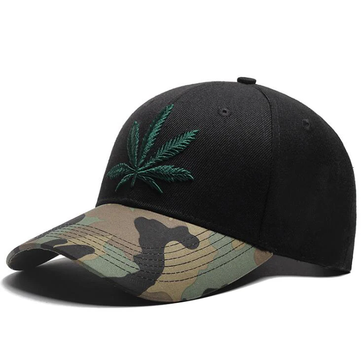 OEM black acrylic hemp embroidered base ball cap baseball caps and hats curved snapback caps with camo brim for men