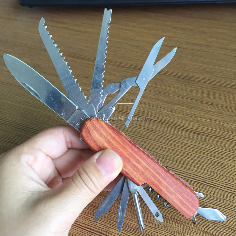 Многофункциональный карманный складной нож из нержавеющей стали с деревянной ручкой