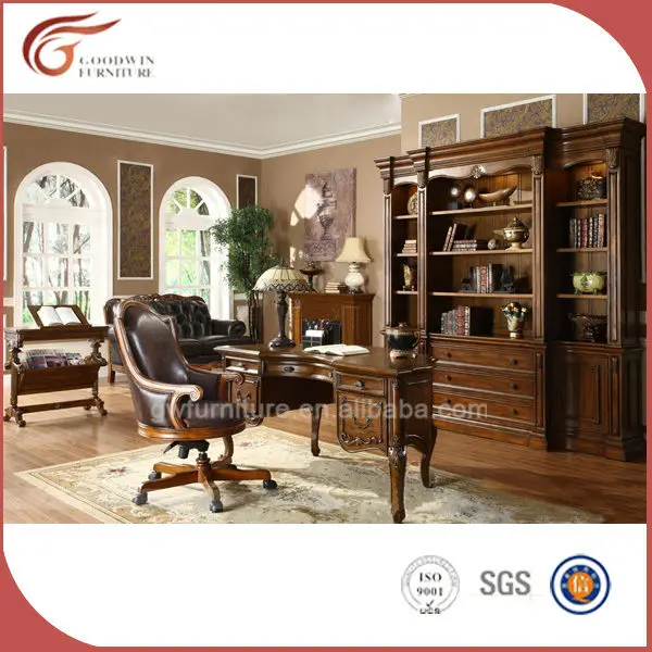 Solid wood bookcase with desk A23