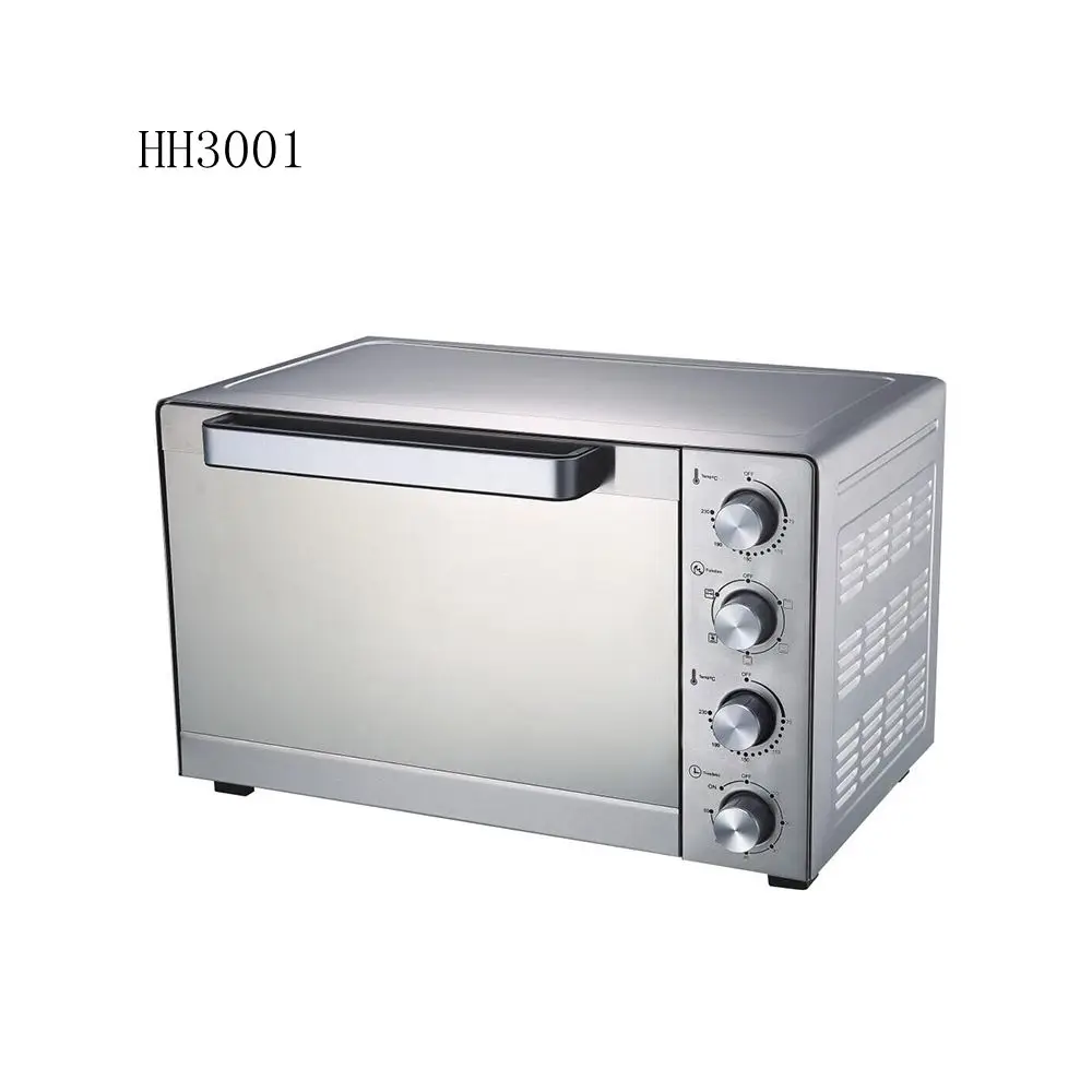 New design black silver white square 30L with thermosate small electric conventional oven for houseware desktop oven