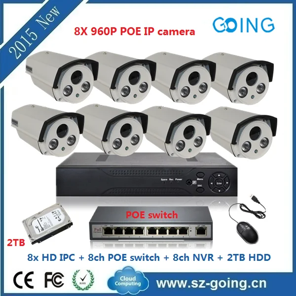 8-канальный видеорегистратор комплект открытый 960 P POE ip камера с 2 ТБ HDD