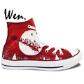 Wen Design Custom Red Hand Painted Shoes Christmas Tree Santa Ride Women Men High Top Canvas