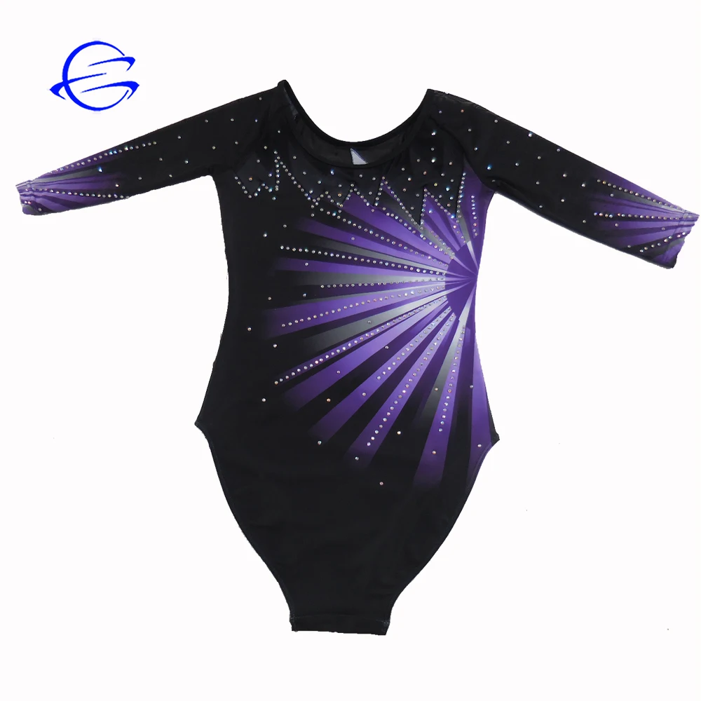 China Supplier Custom Sublimation Rhinestone Gym Wear Women Gymnastics Practice Uniforms Long Sleeve Gymnastic Leotards