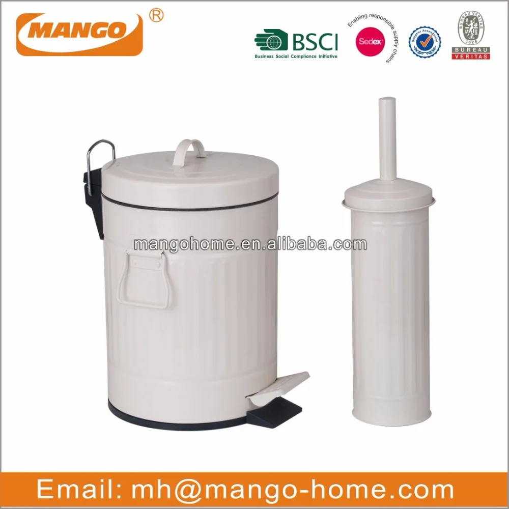 Stainless Steel Foot Pedal Trash Can and Toilet Brush Set