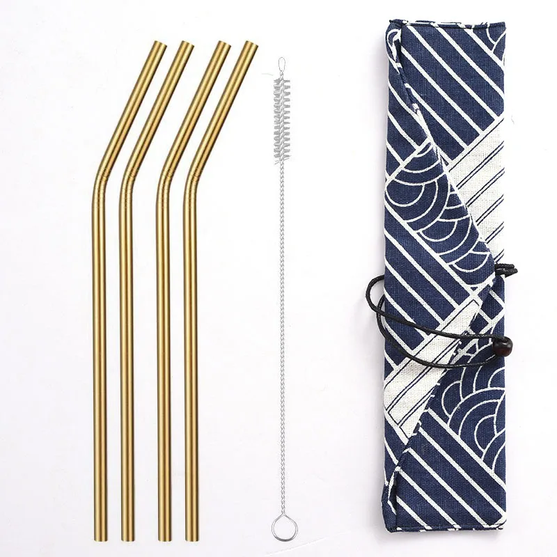 Stainless steel smoothie straws set with bag customized logo