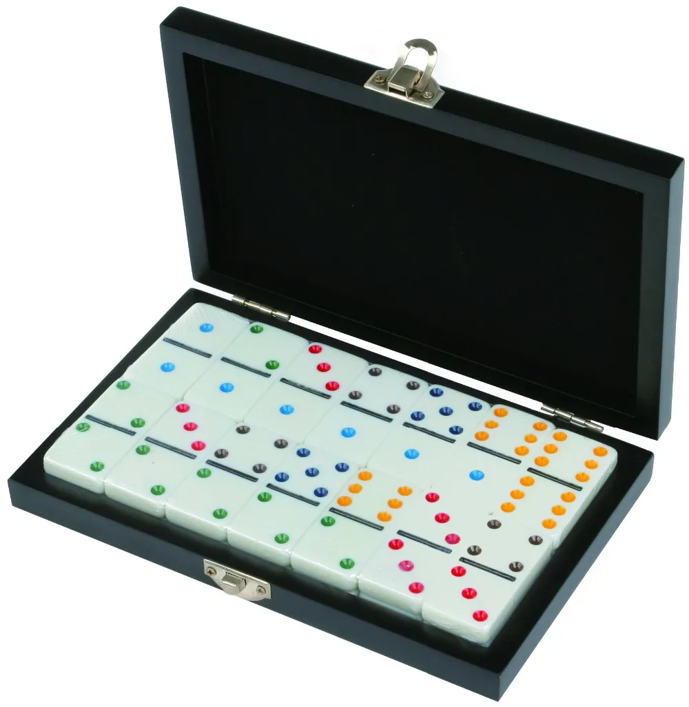 Full Set Of Double Six Dominoes Black Dot Board Game Plastic Box