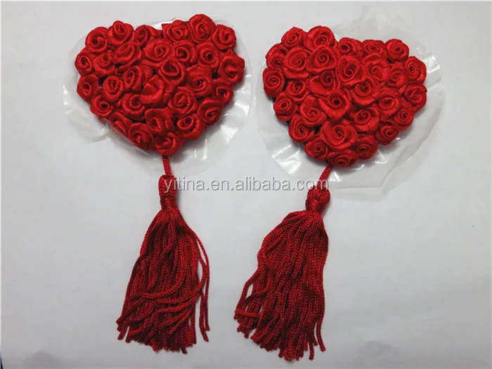 Hot girls Sexy Red Rose Flower Heat-shaped Red Tassel Adhesive Nipple Cover